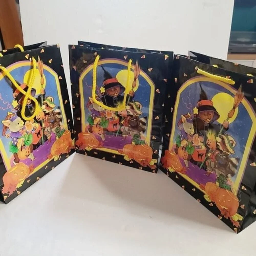 Vintage 90s 1993 JeanMarie Halloween Gift Bag Pumpkin Witch Moon